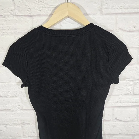 M ALYA Black Short Sleeve Bodysuit Womens Size S Ribbed Stretch Francesca's Cute - Picture 5 of 9